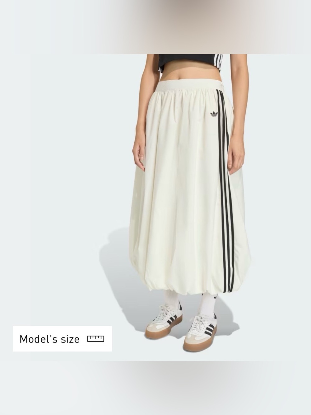adidas White Maxi Balloon Skirt with Black 3-Stripes
